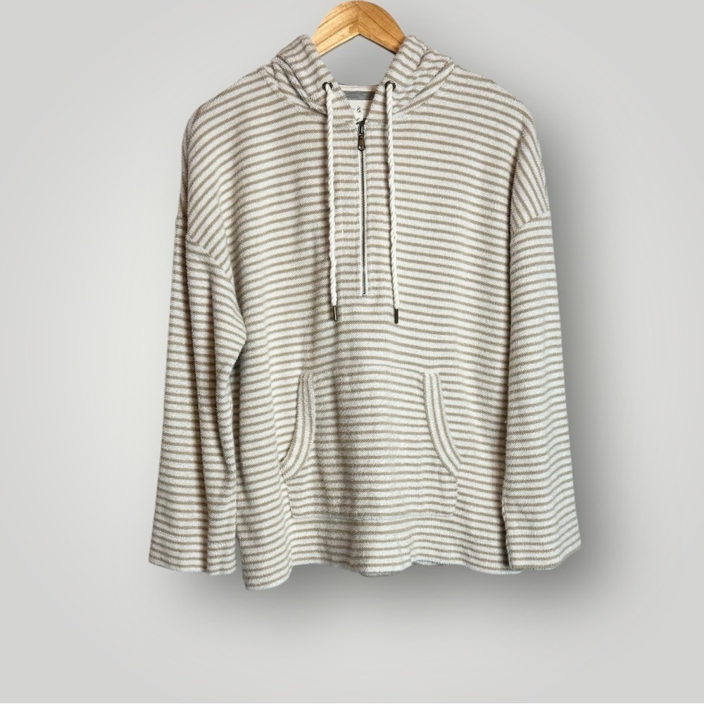 Lou & Grey Striped Tweedy Hoodie Size Large Kangaroo Pocket Long Sleeve 1/2 Zip - Picture 2 of 8